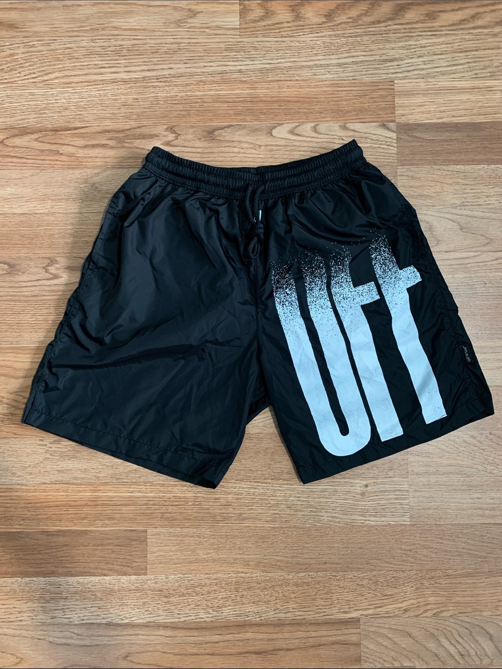 Off-White Black Swim Trunks with White Graphic